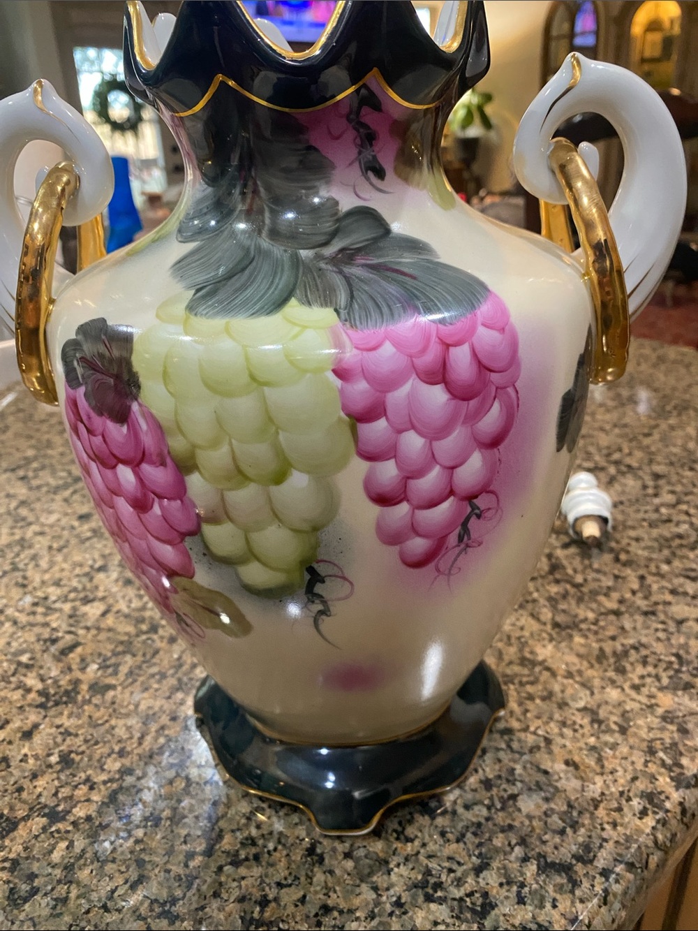 Hand-Painted Porcelain Vase with Pink & Light Green Grape Motif
